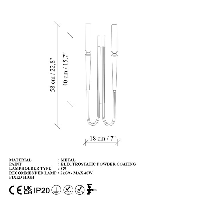 Opviq Lámpara de Pared de Metal Negra con 2 Casquillos E14
